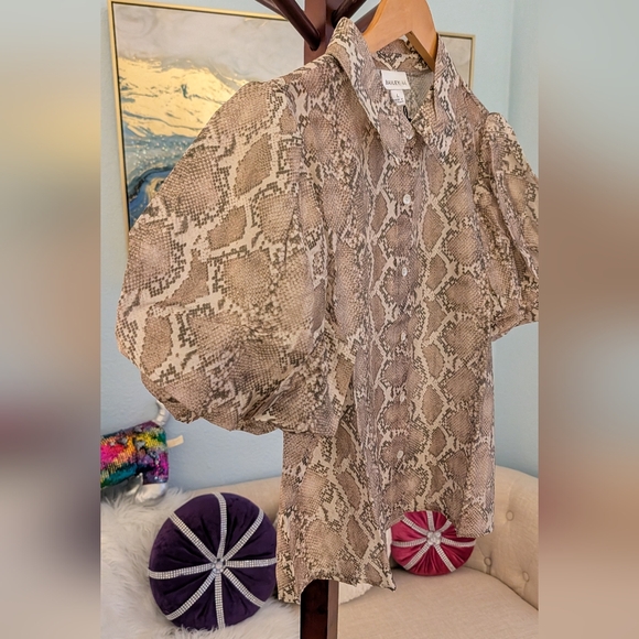 NWT Bailey/44 Women's Snake Print Puff Sleeve Top Size L - Picture 10 of 13